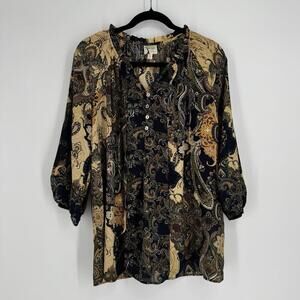 Fig & Flower top 2x dark floral relaxed artsy work career business career